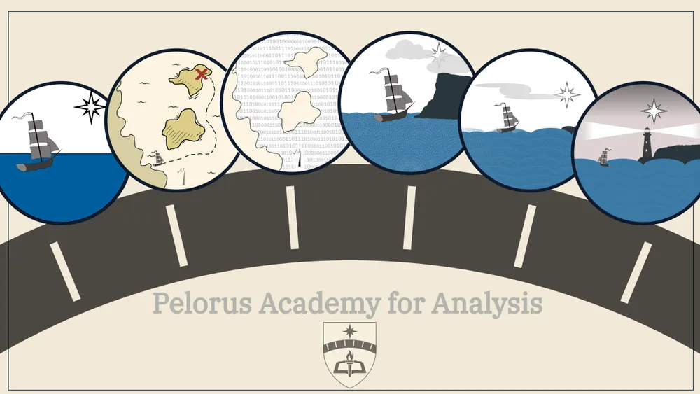 UPDATE icons sitting on a shallow arch with tick marks.  Each icon represents a stage of structured analysis: Understand, Plan, Data, Analysis, Translate, and Educate.